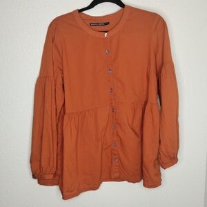 Gudrun Sjoden Orange Organic Cotton Button Front Shirt Women's Size Small